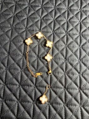 Gold and White Clover Link Bracelet  and Pendant - Women Jewelry
